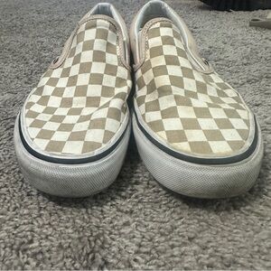 Vans Tan and White Checkerboard Slip-On